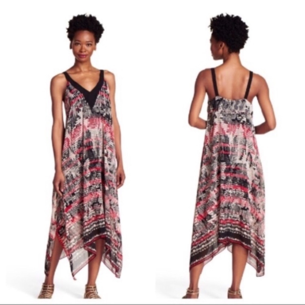 ADRIANNA PAPELL Scarf Print Handkerchief Hem Chiffon Women’s‎ Dress Sz 4 NEW